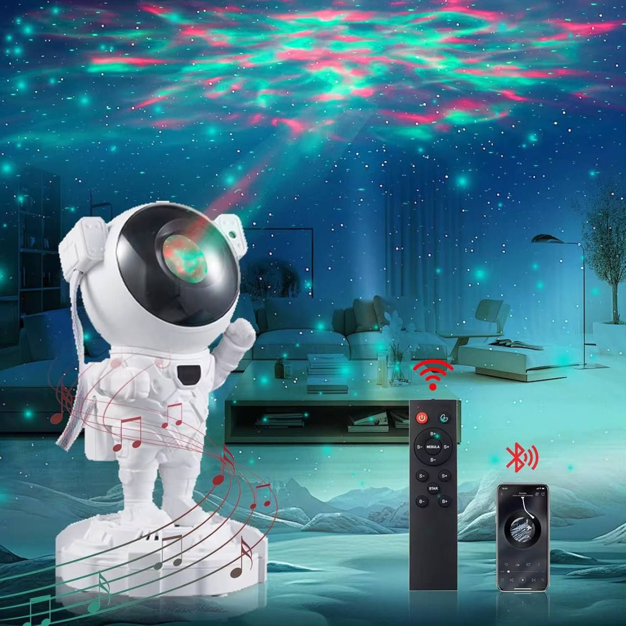 چراغ خواب کهکشانی آدم فضایی چرخشی ریموت‌دار